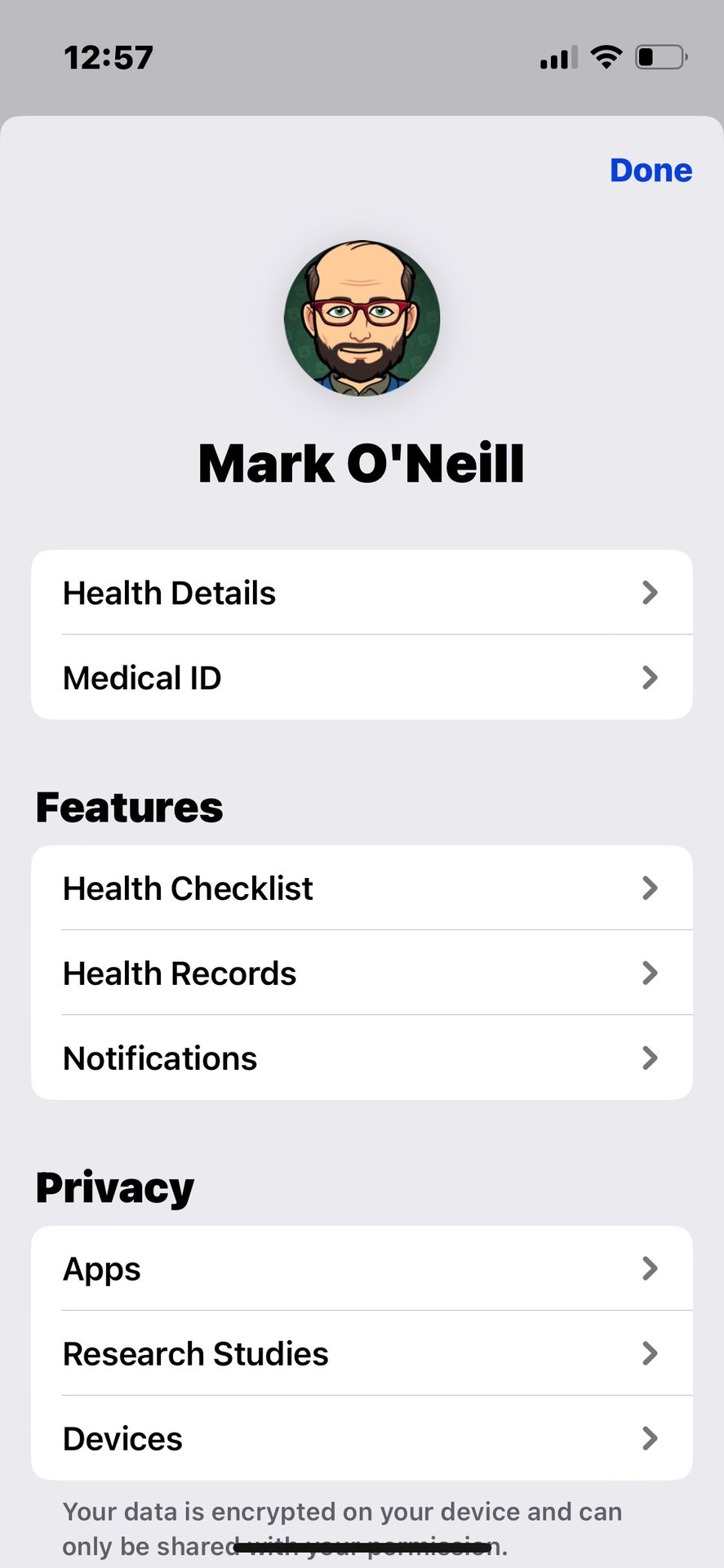 iphone health ID option