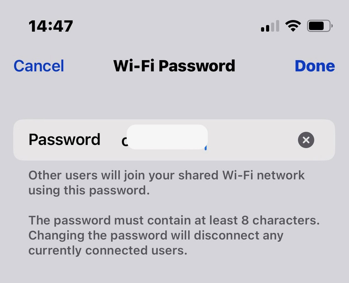 iphone hotspot change password