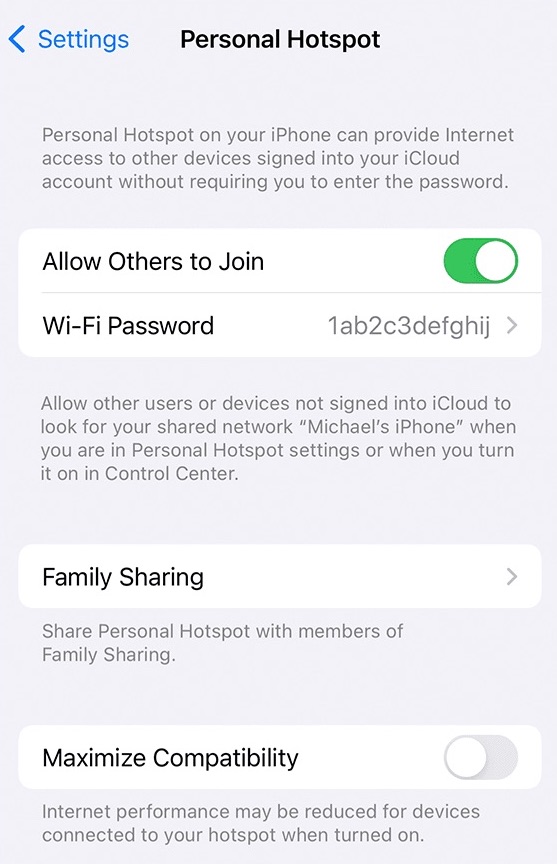 iphone hotspot family sharing