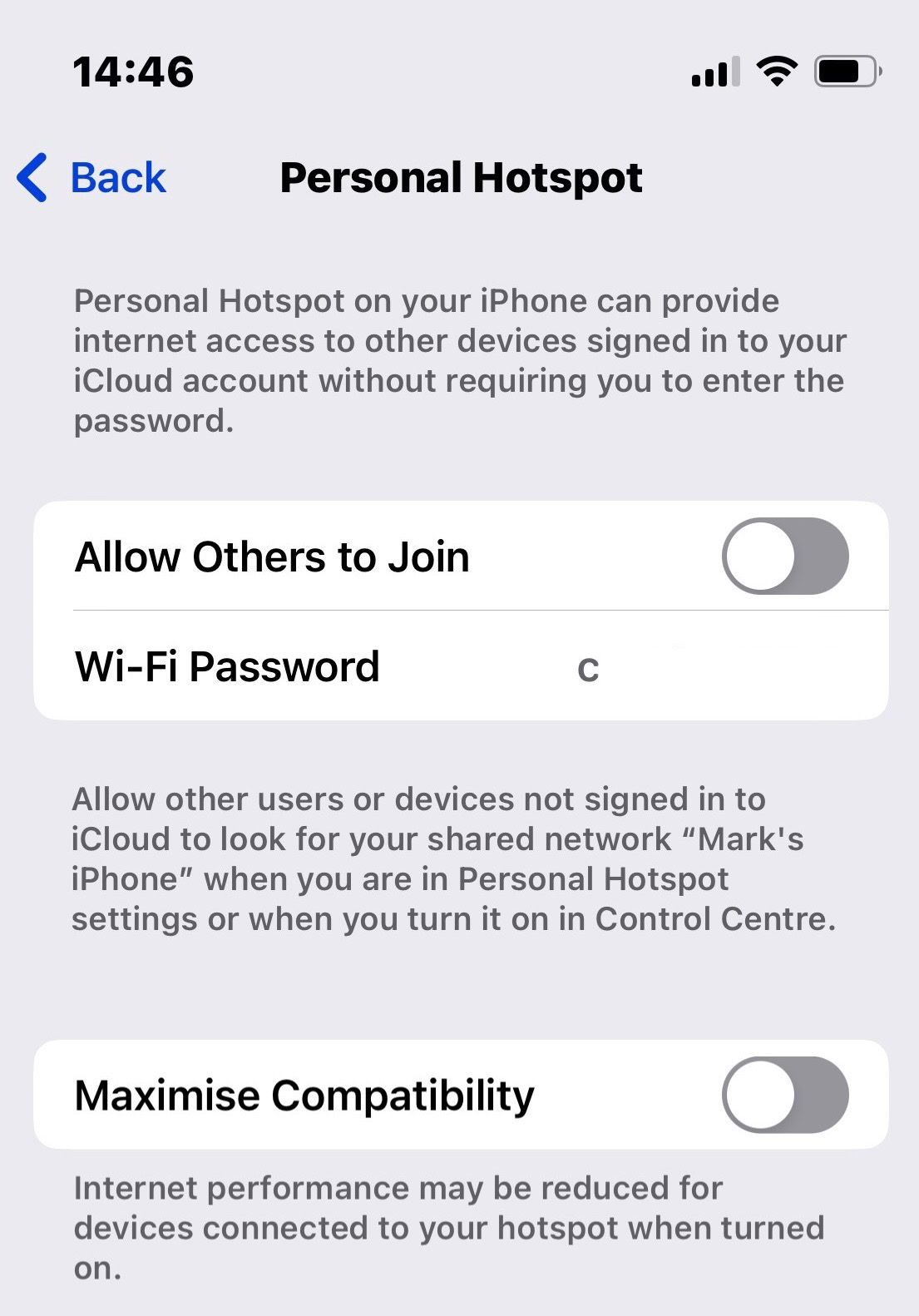 iphone hotspot settings