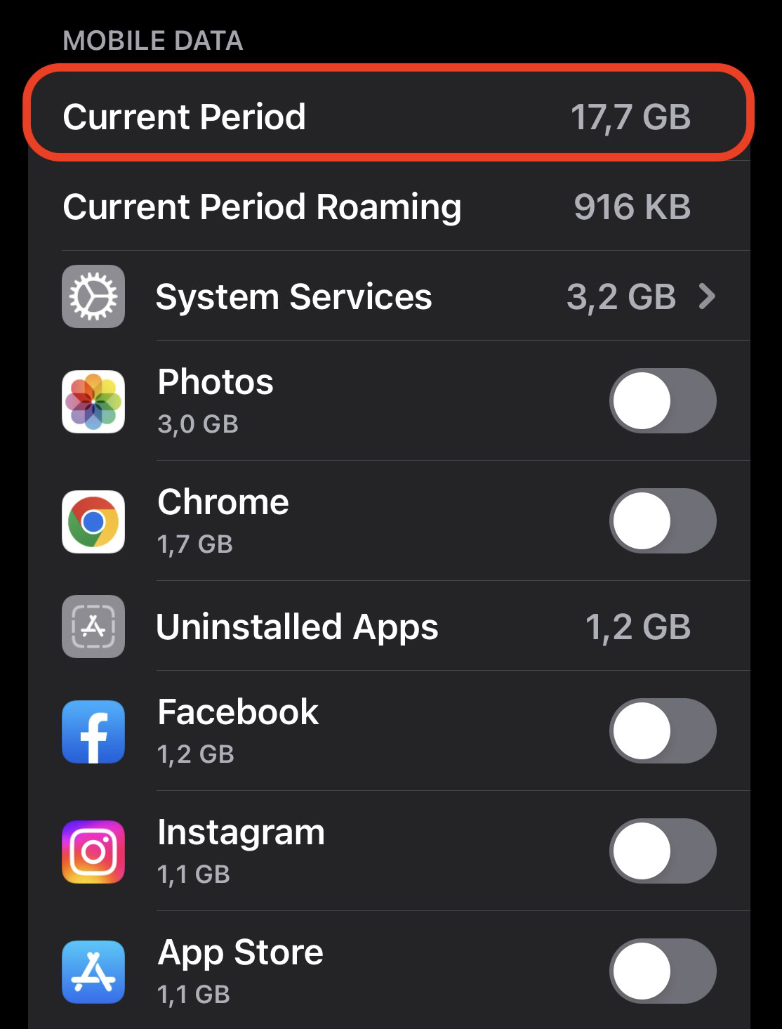 virus iphone mobile data current period data usage