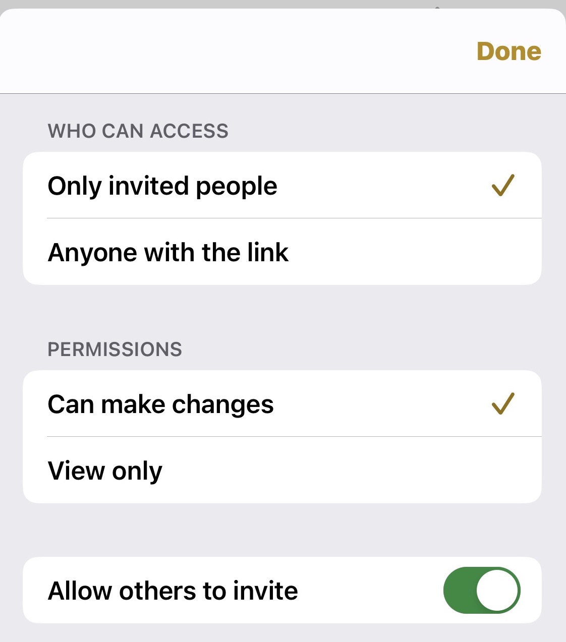 iphone note collaboration permissions