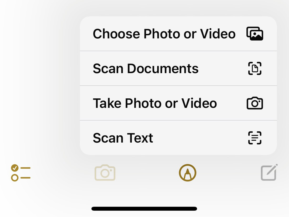 iphone notes scan menu