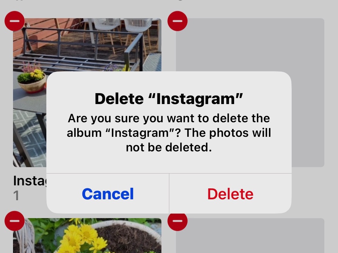 iphone photos app confirm album delete