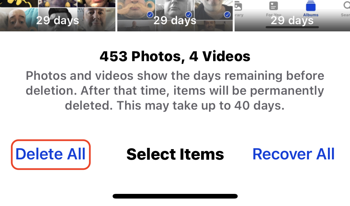 iphone photos app delete all