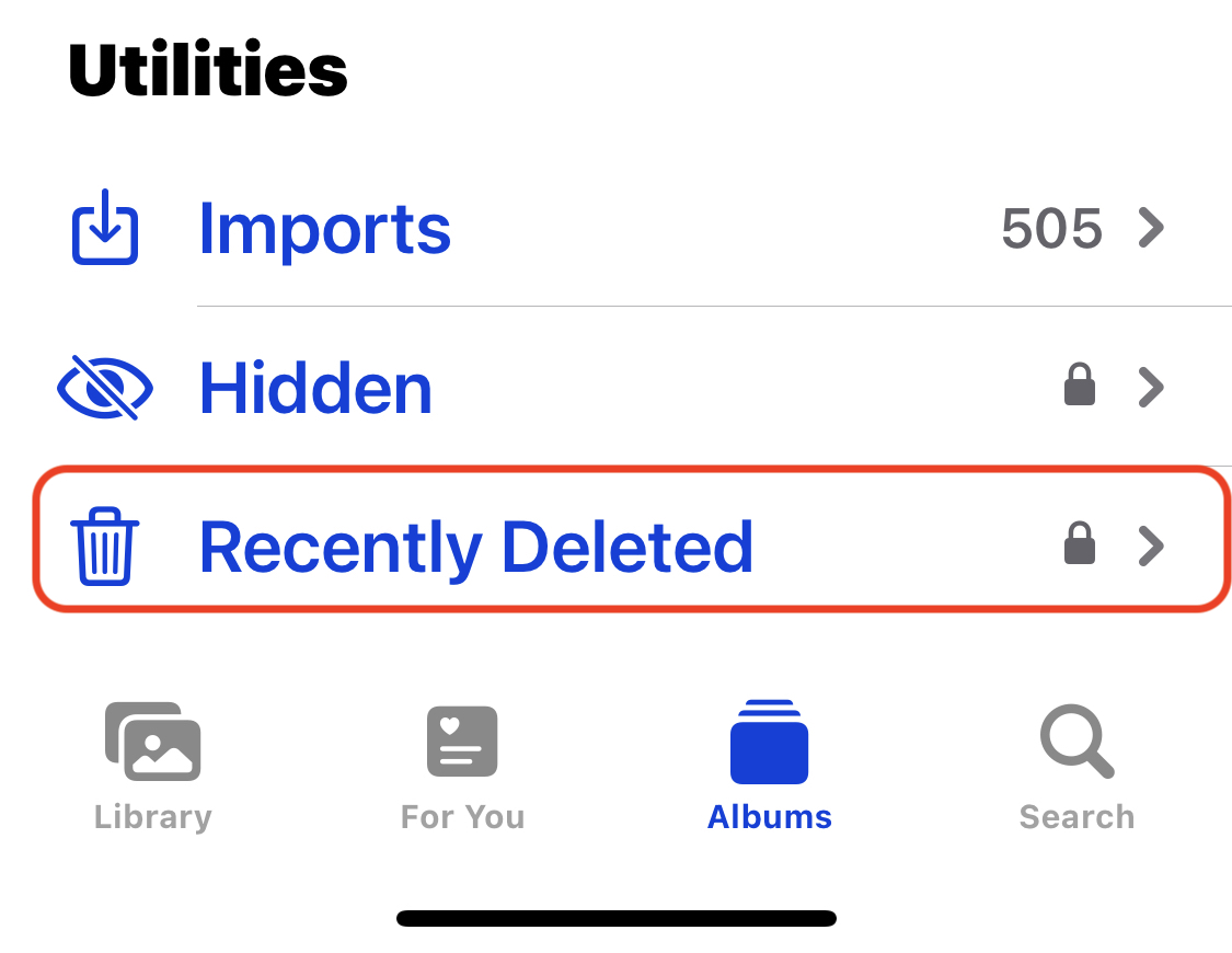 iphone photos app recently deleted section