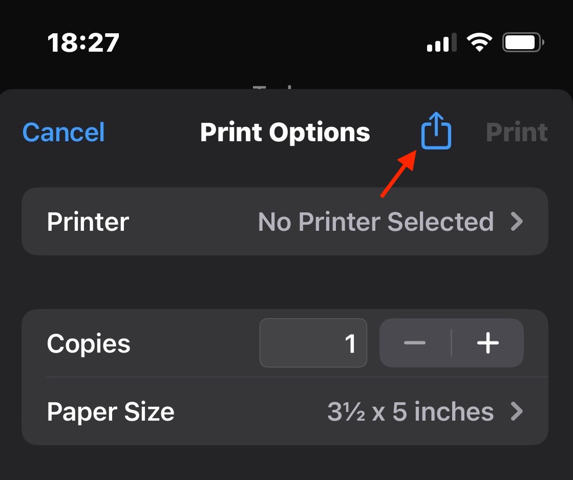 iphone print options share