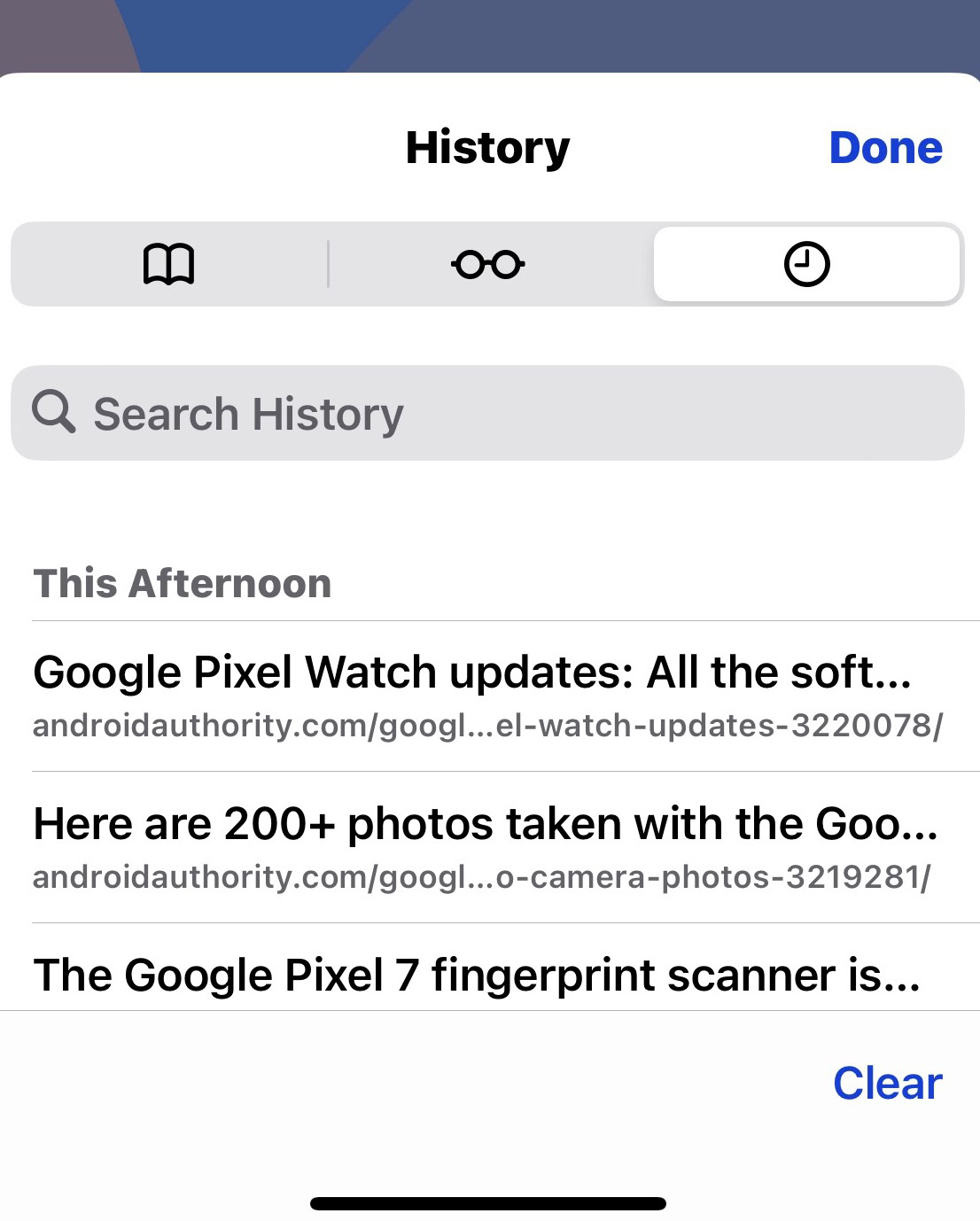 iphone safari history tab