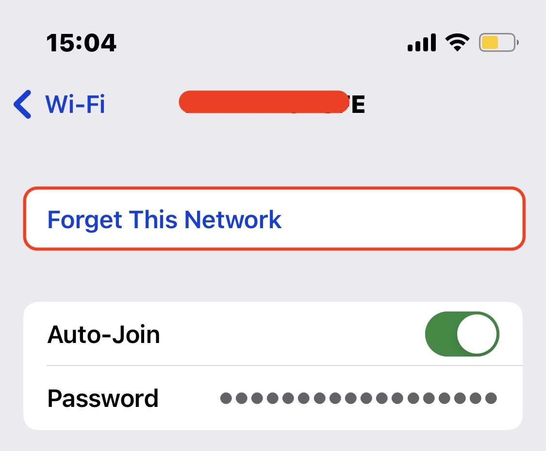 iphone settings forget this wifi network
