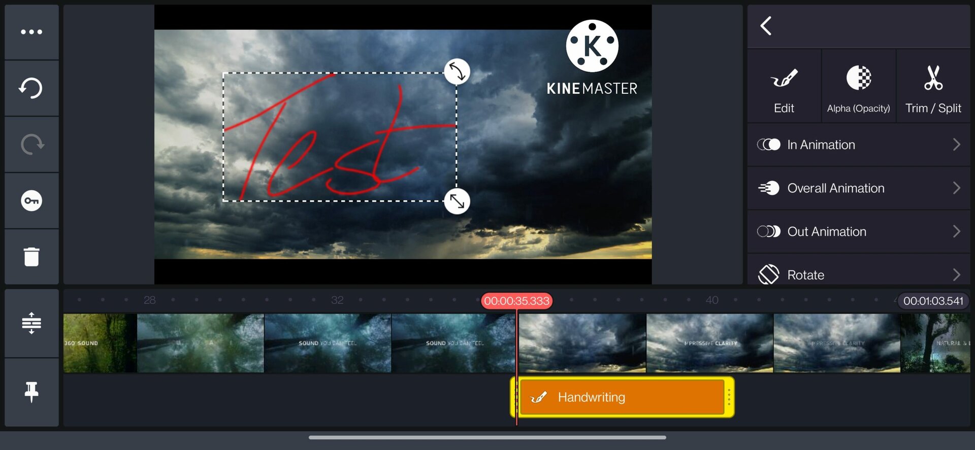 kinemaster text animation settings