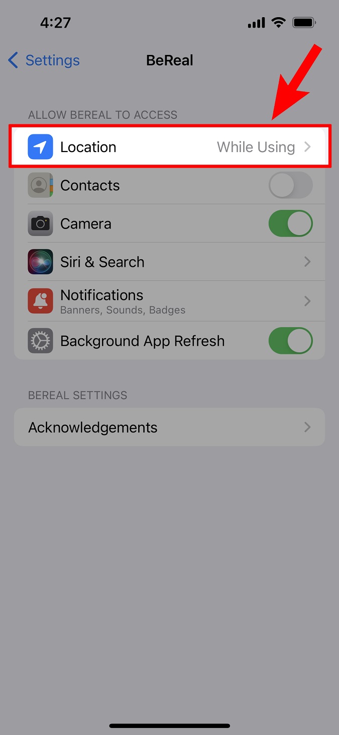 location while using BeReal iphone