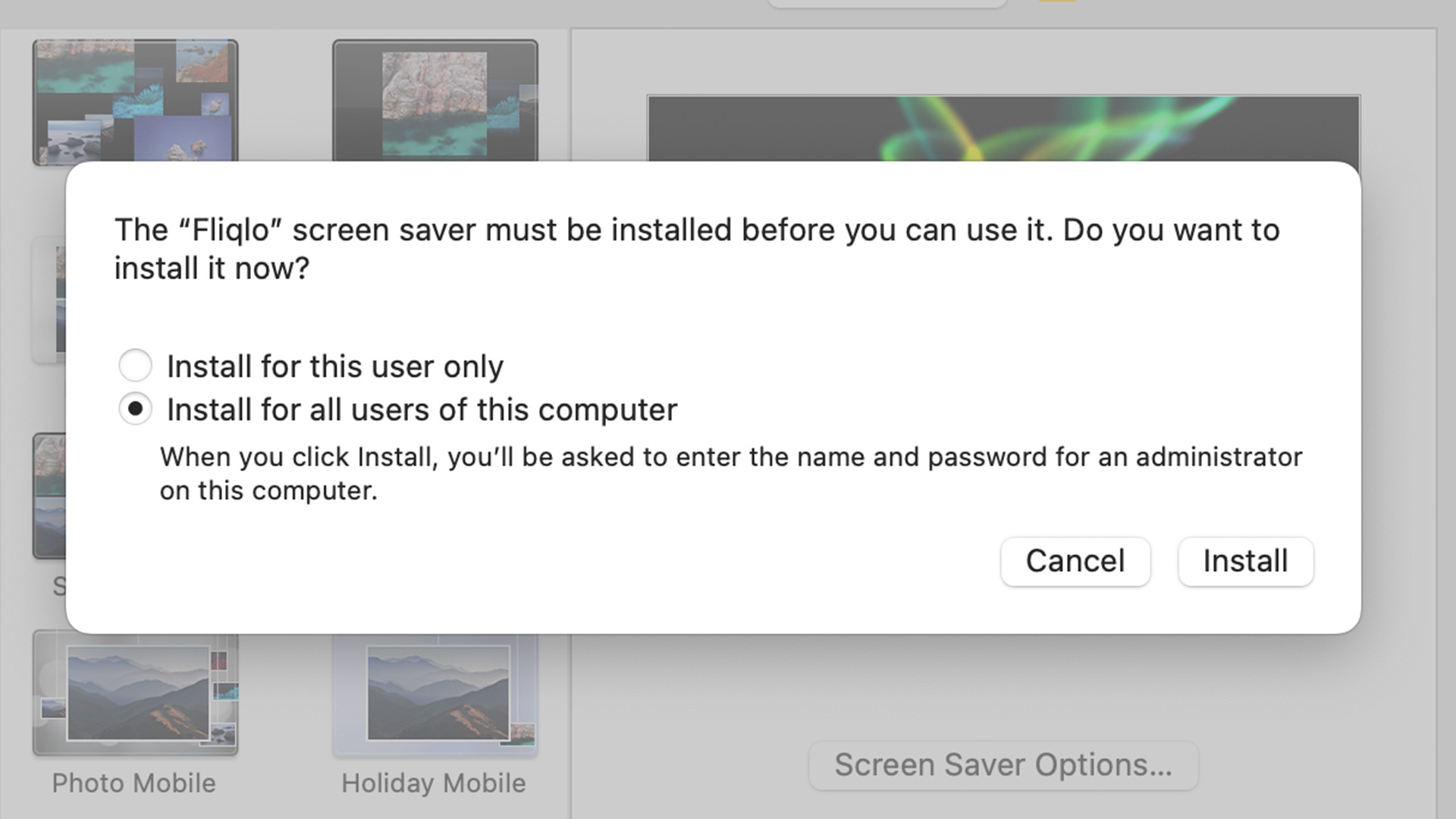 macOS install screensaver