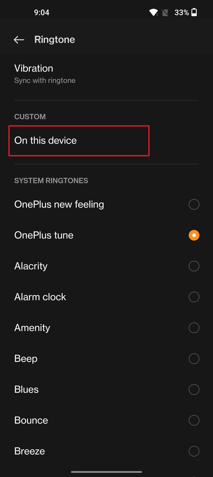oneplus android 12 select custom ringtone