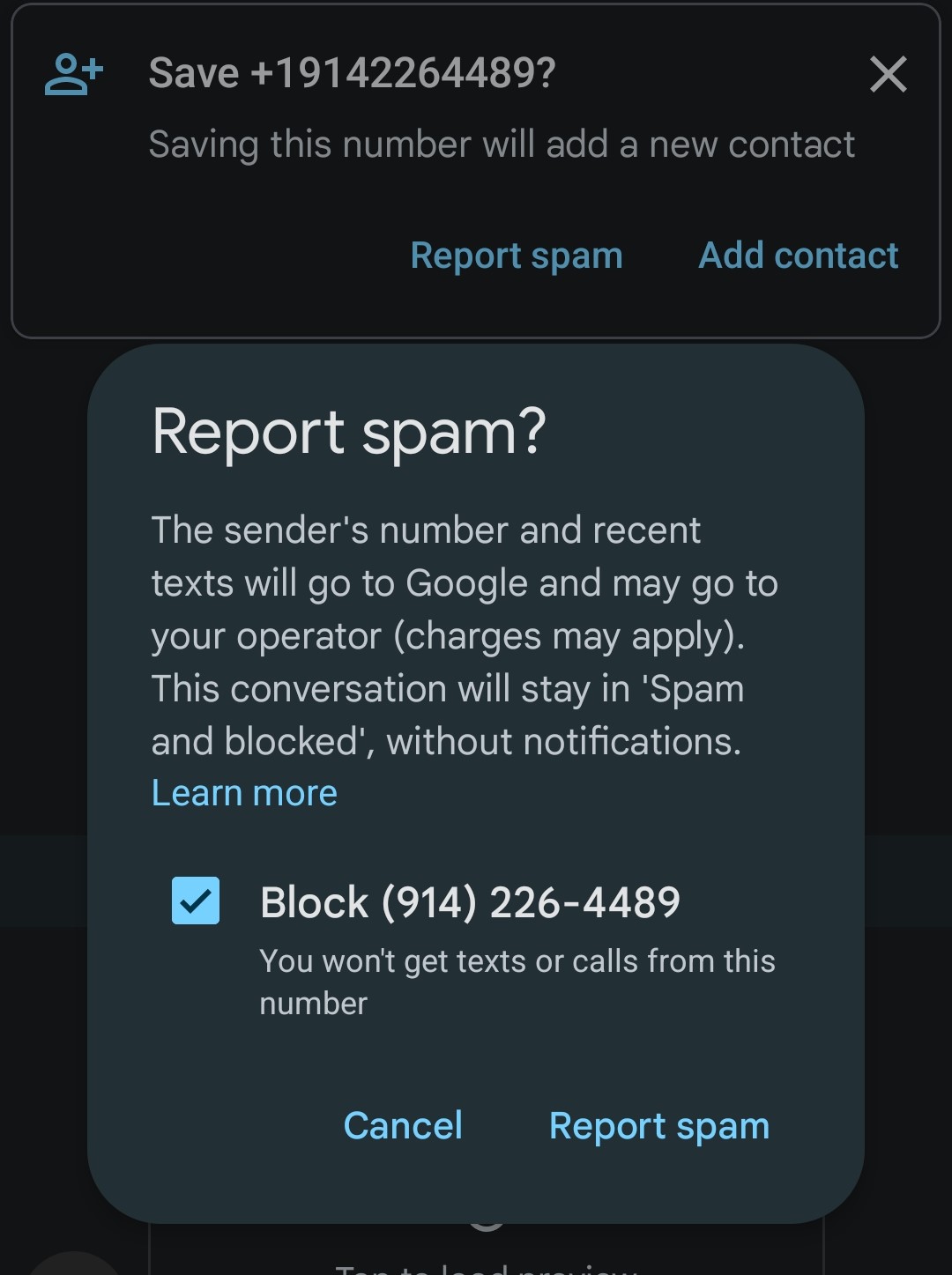 report spam and block number messages