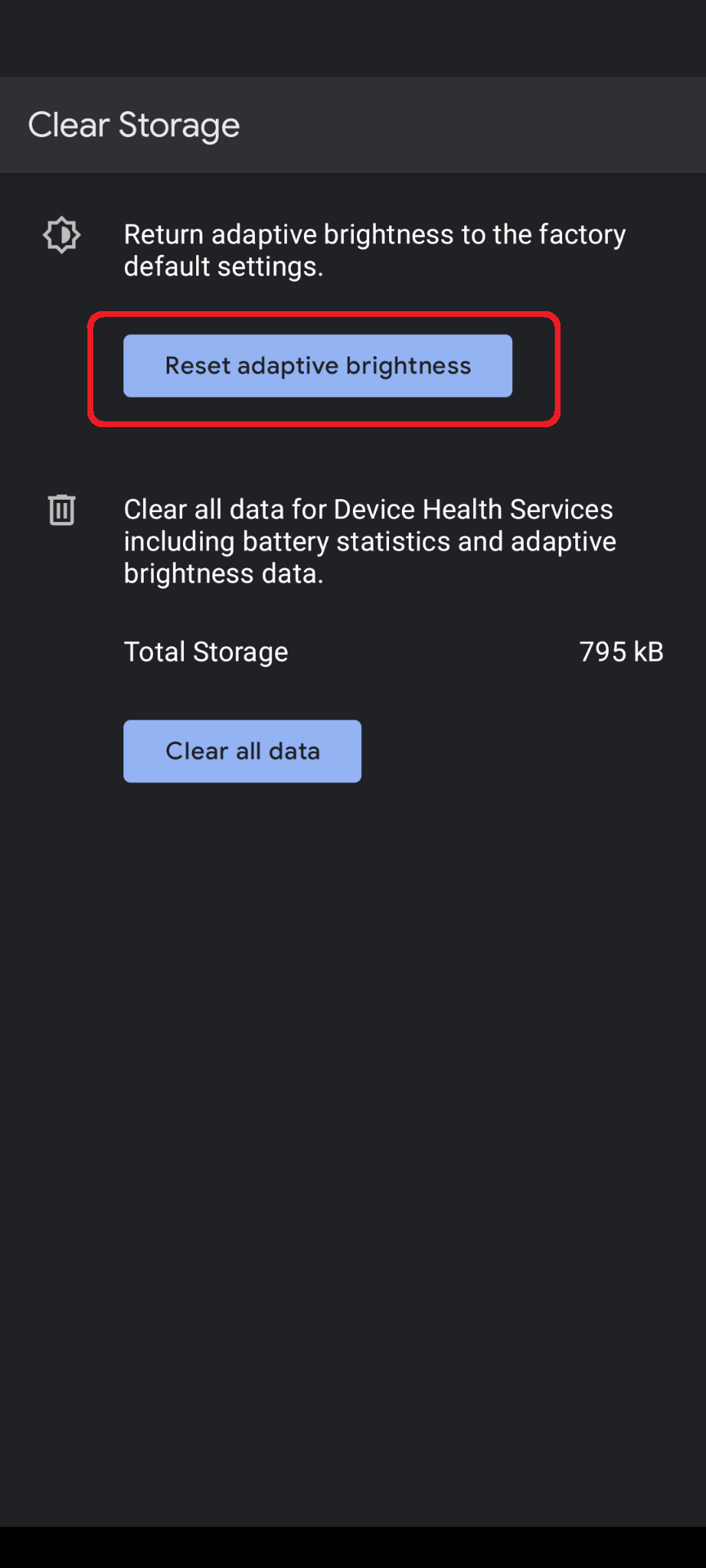 reset adaptive brightness