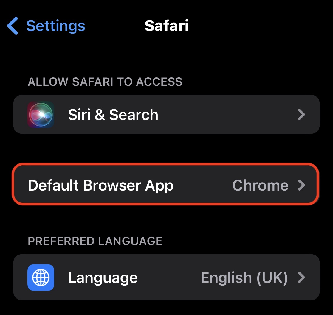 safari settings iphone default browser