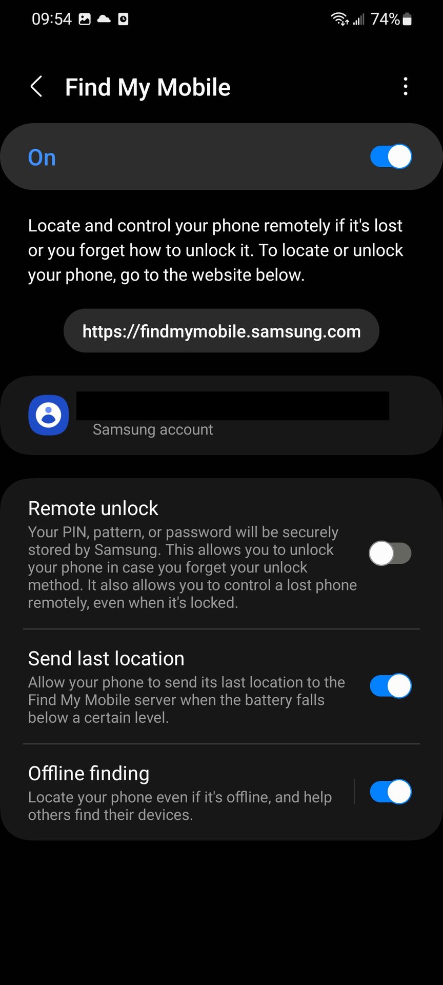 samsung find my mobile settings