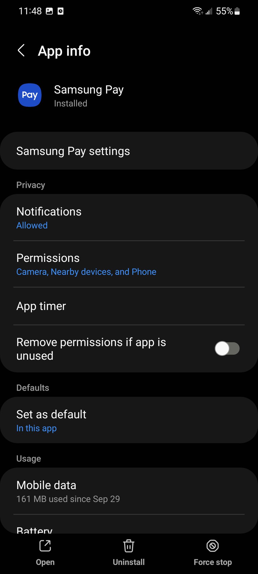 samsung pay permissions