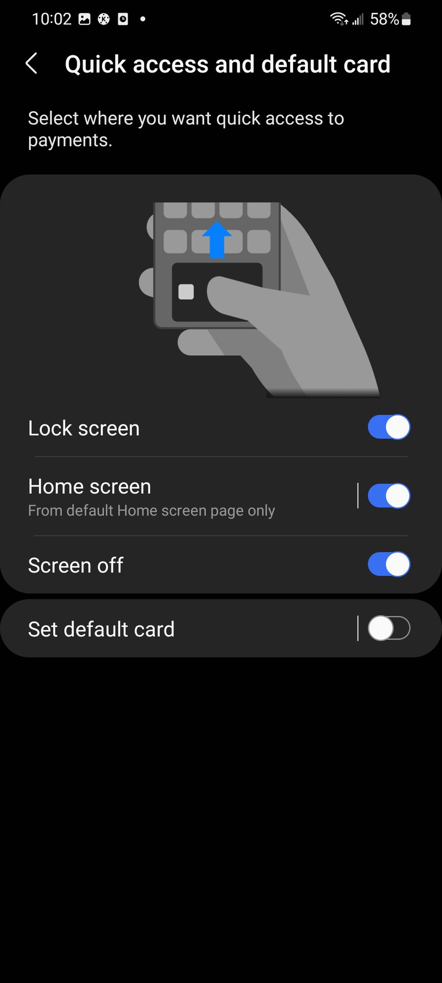 samsung pay quick access settings