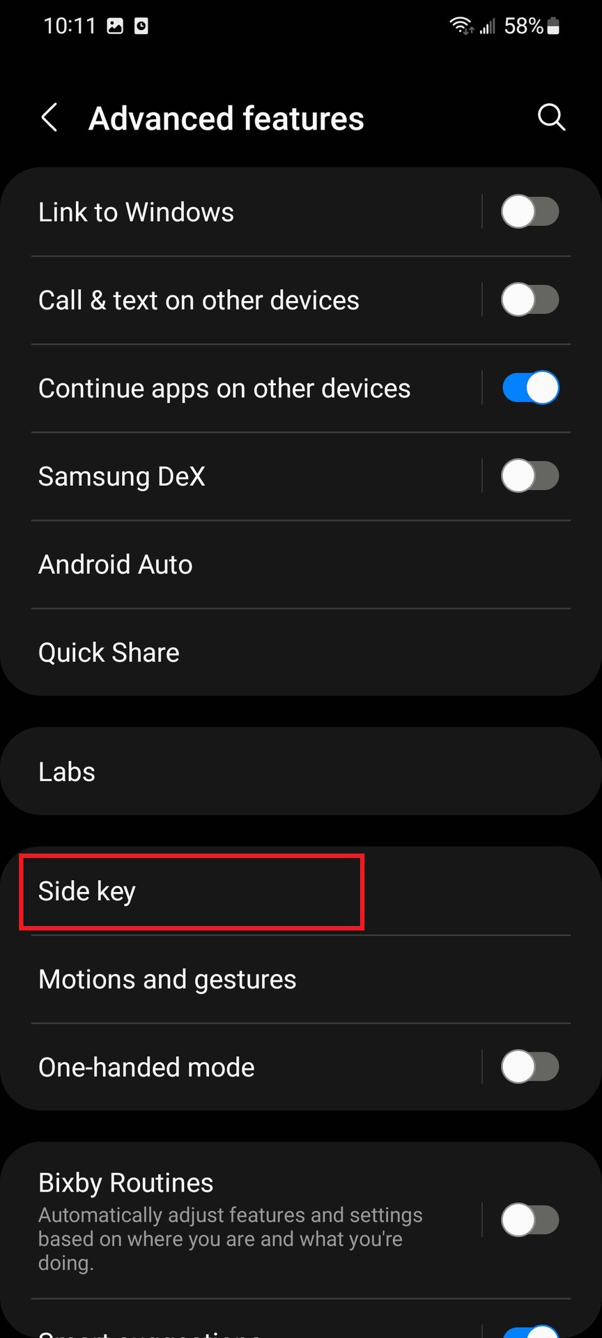 samsung settings advanced features