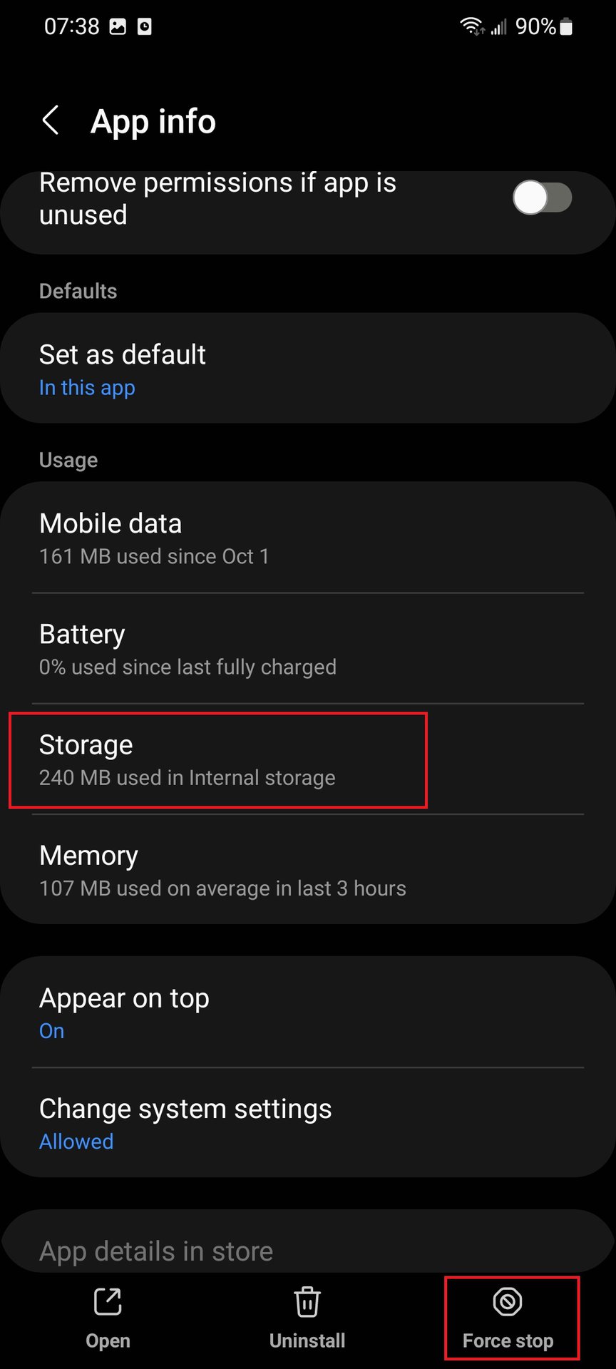 samsung settings force close pay