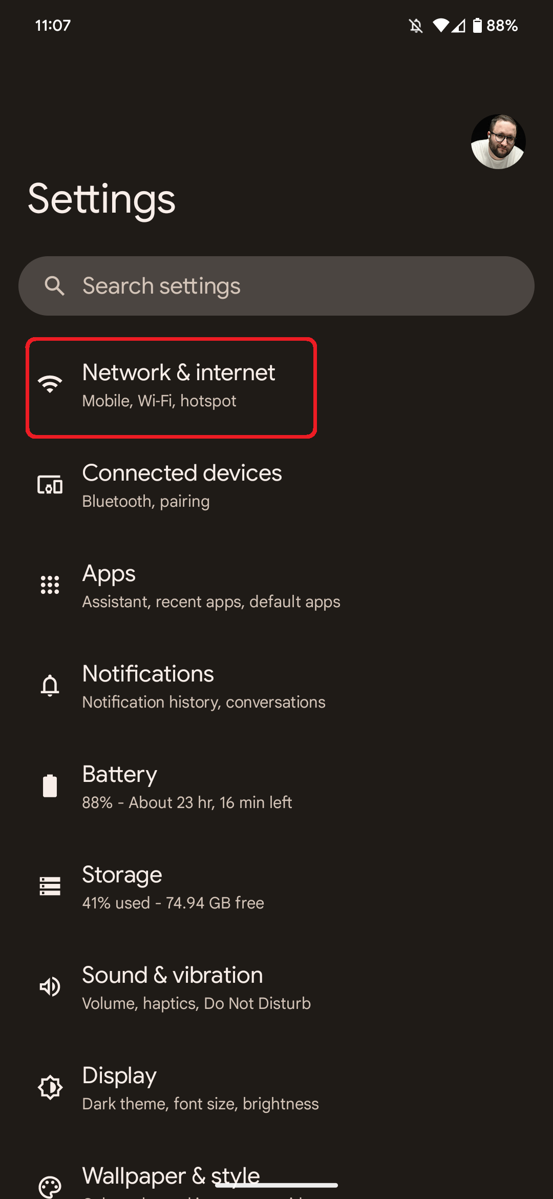 settings network pixel