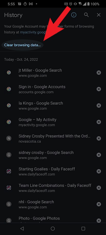 tap clear browsing data