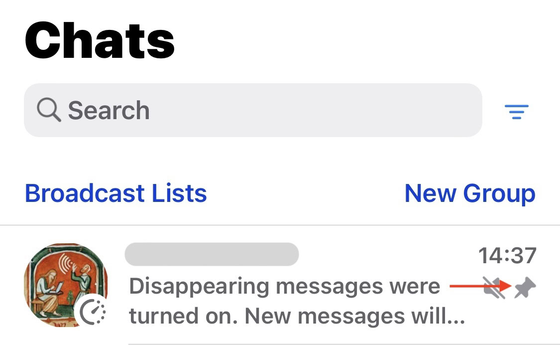 whatsapp iphone pinned chat