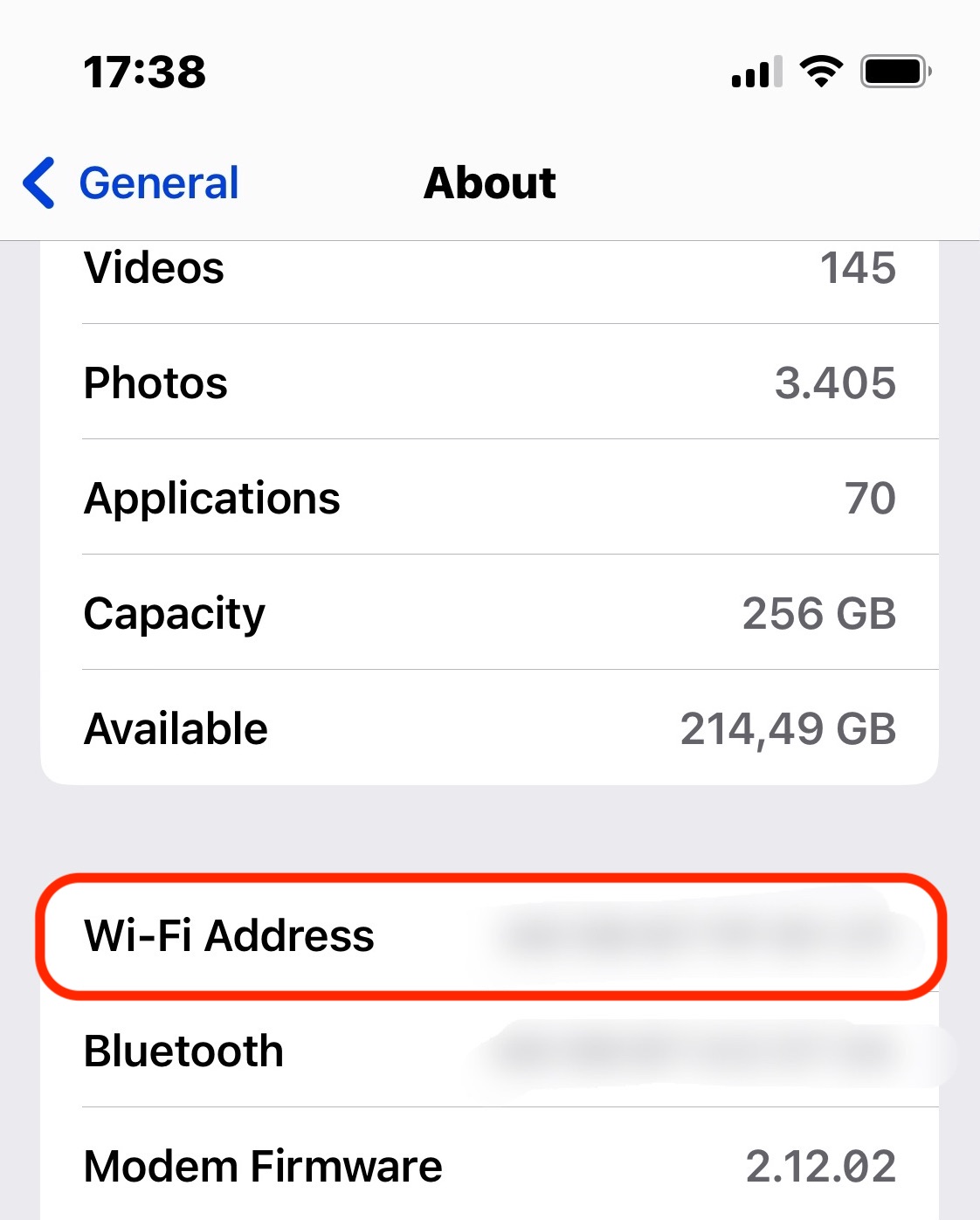 iphone wifi address about mac settings