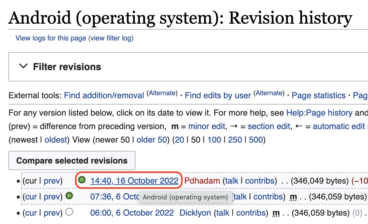 wikipedia revision history
