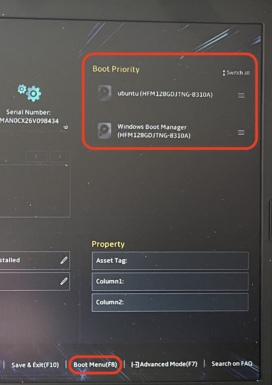windows bios boot options