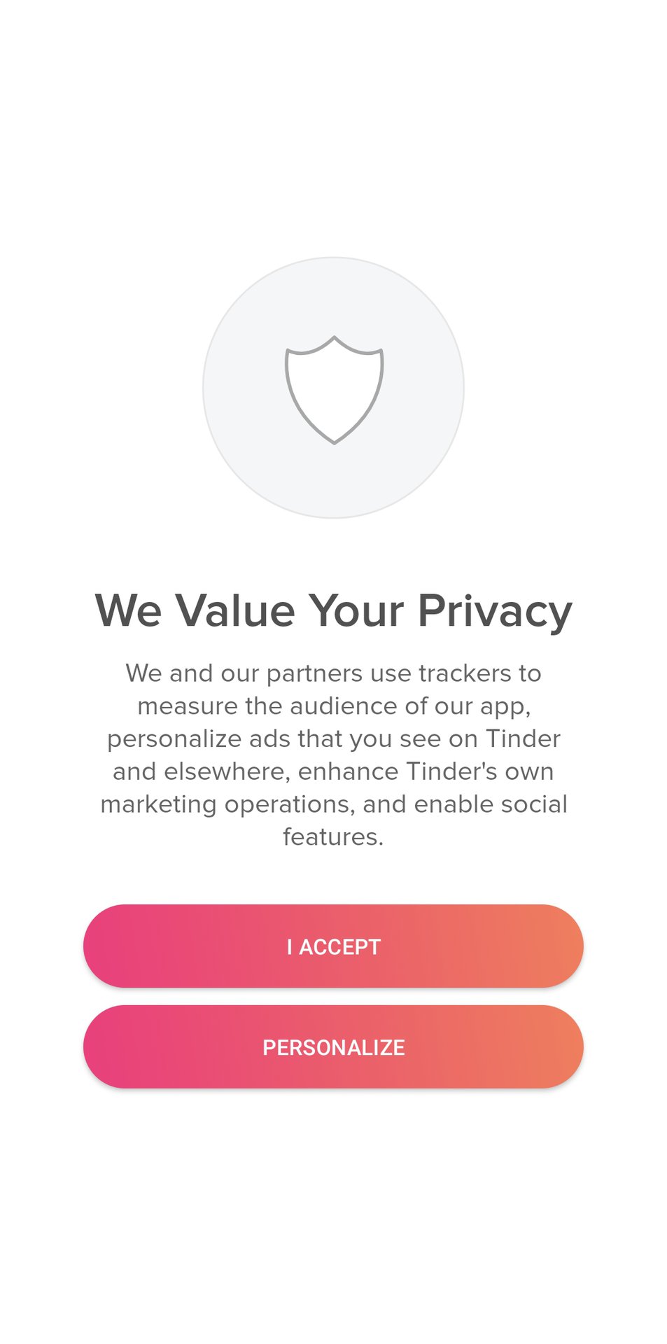 13 Privacy confirmation accept or personalize Tinder