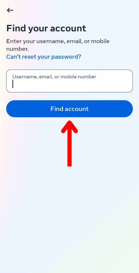 Instagram app find your account button