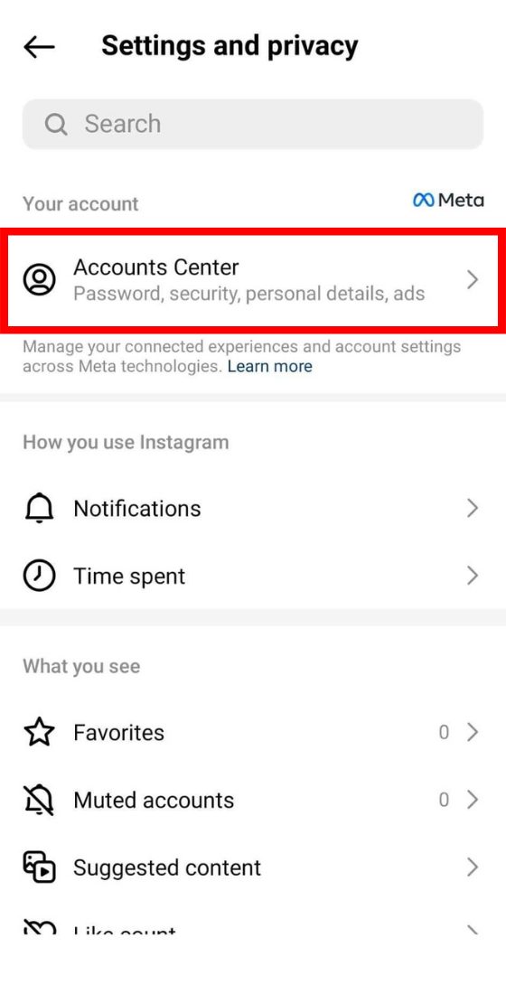 Instagram settings and privacy account center