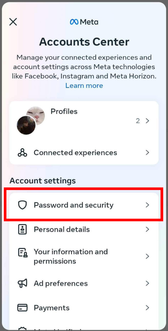 Instagram settings password and security