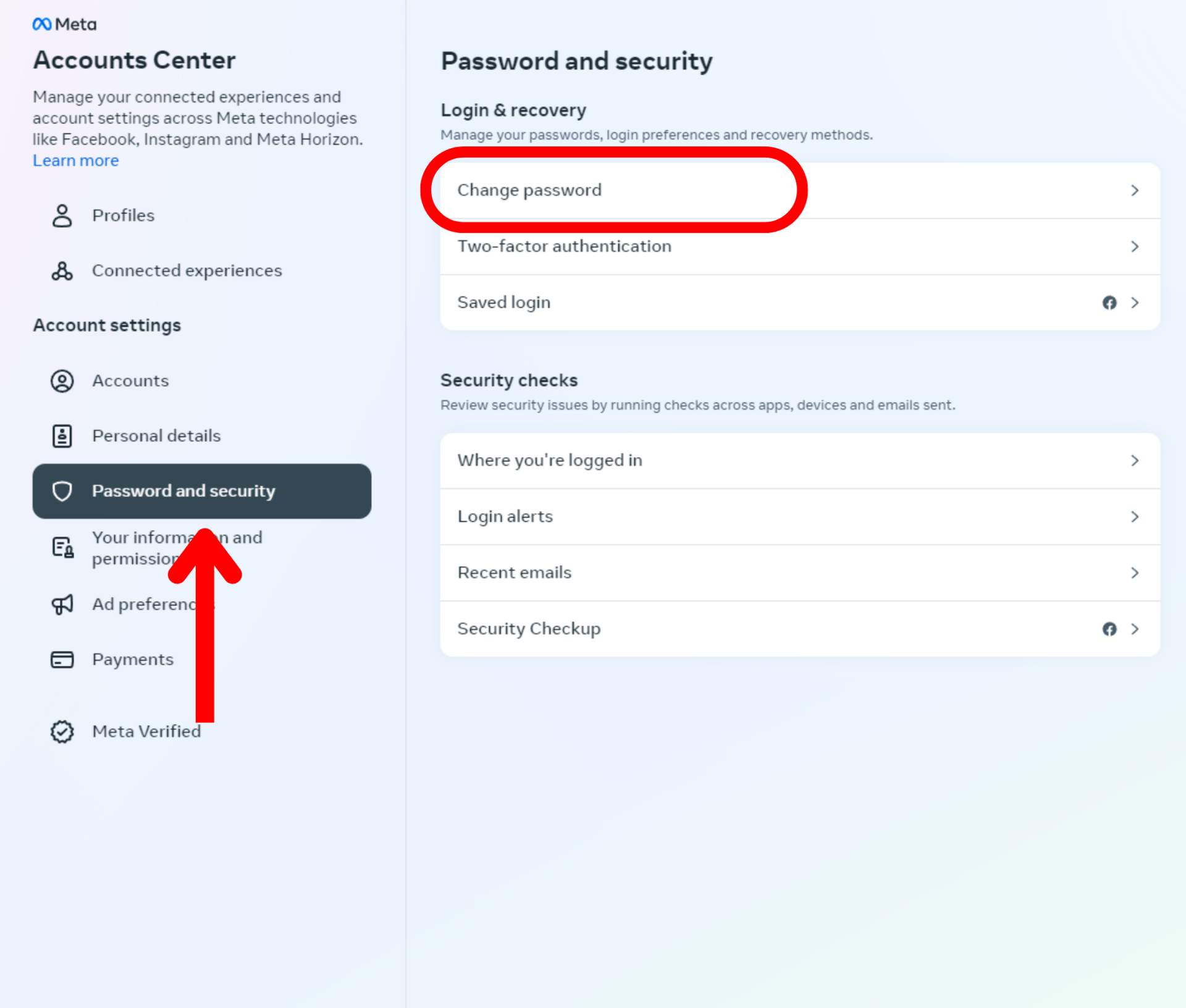 instagram desktop settings accounts center password and security change password button