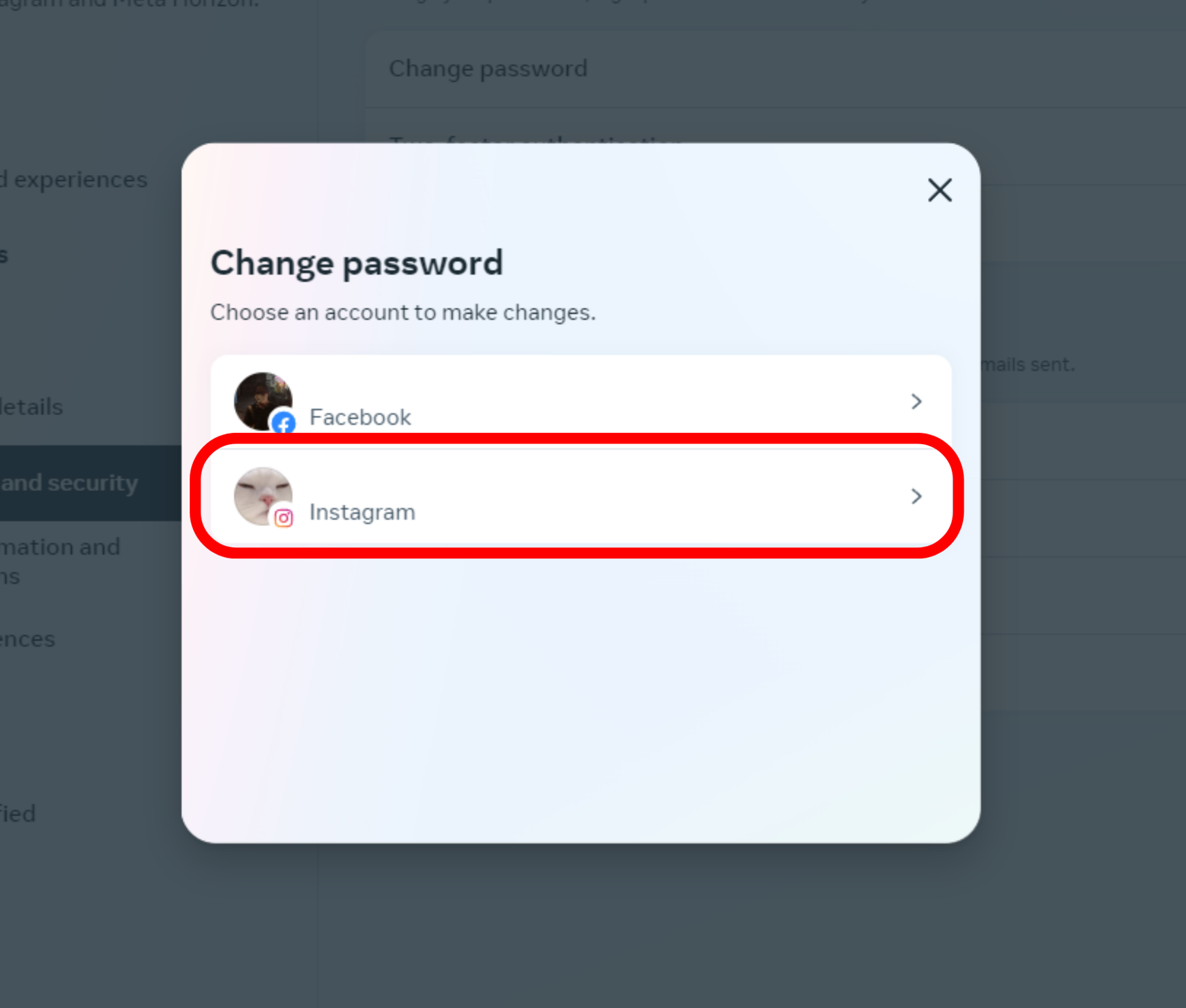 instagram desktop change password meta account