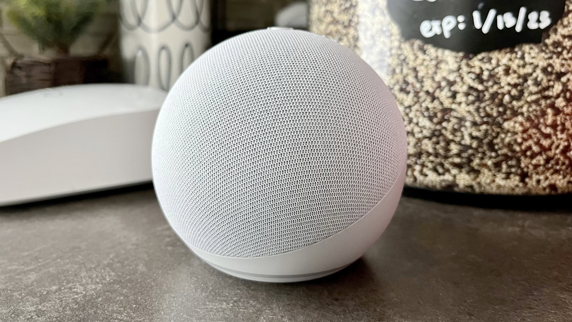 A 5th gen Echo Dot in white