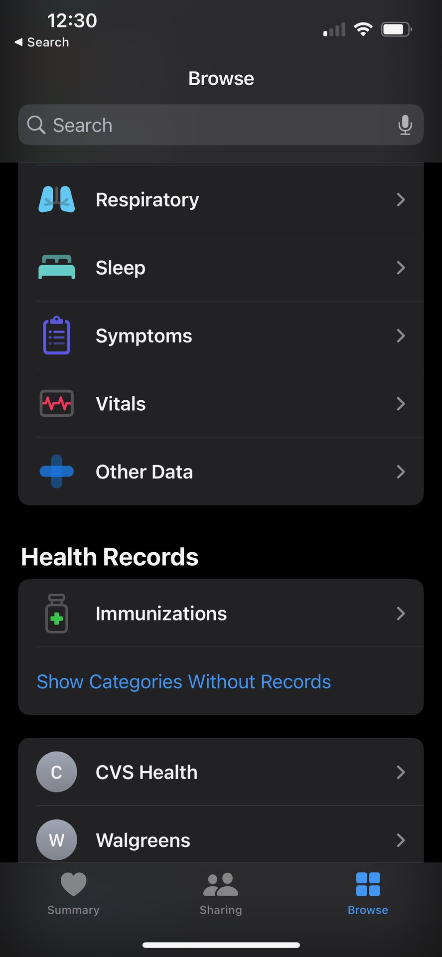 Apple Health App Browse