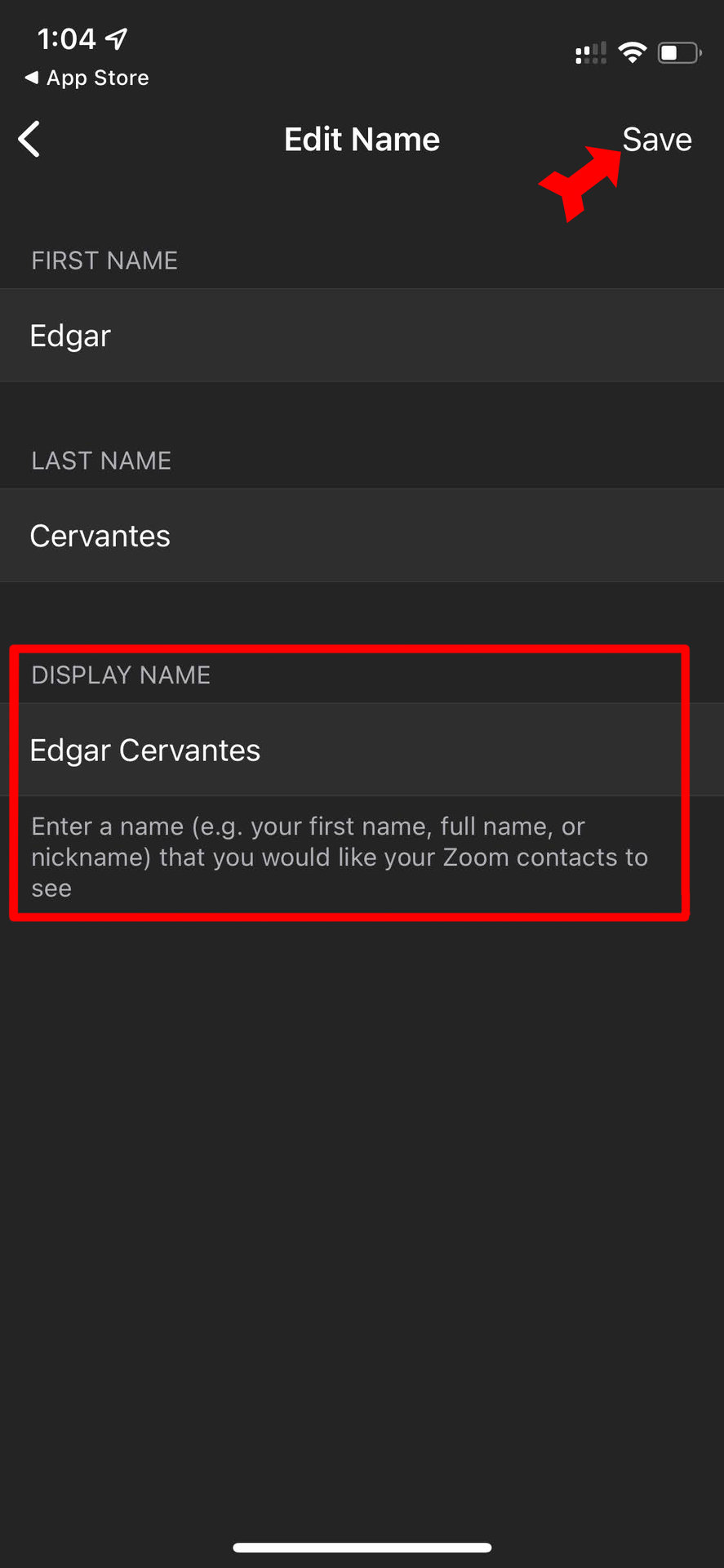 Change Zoom Meeting Display Name on iOS Display Name Screen