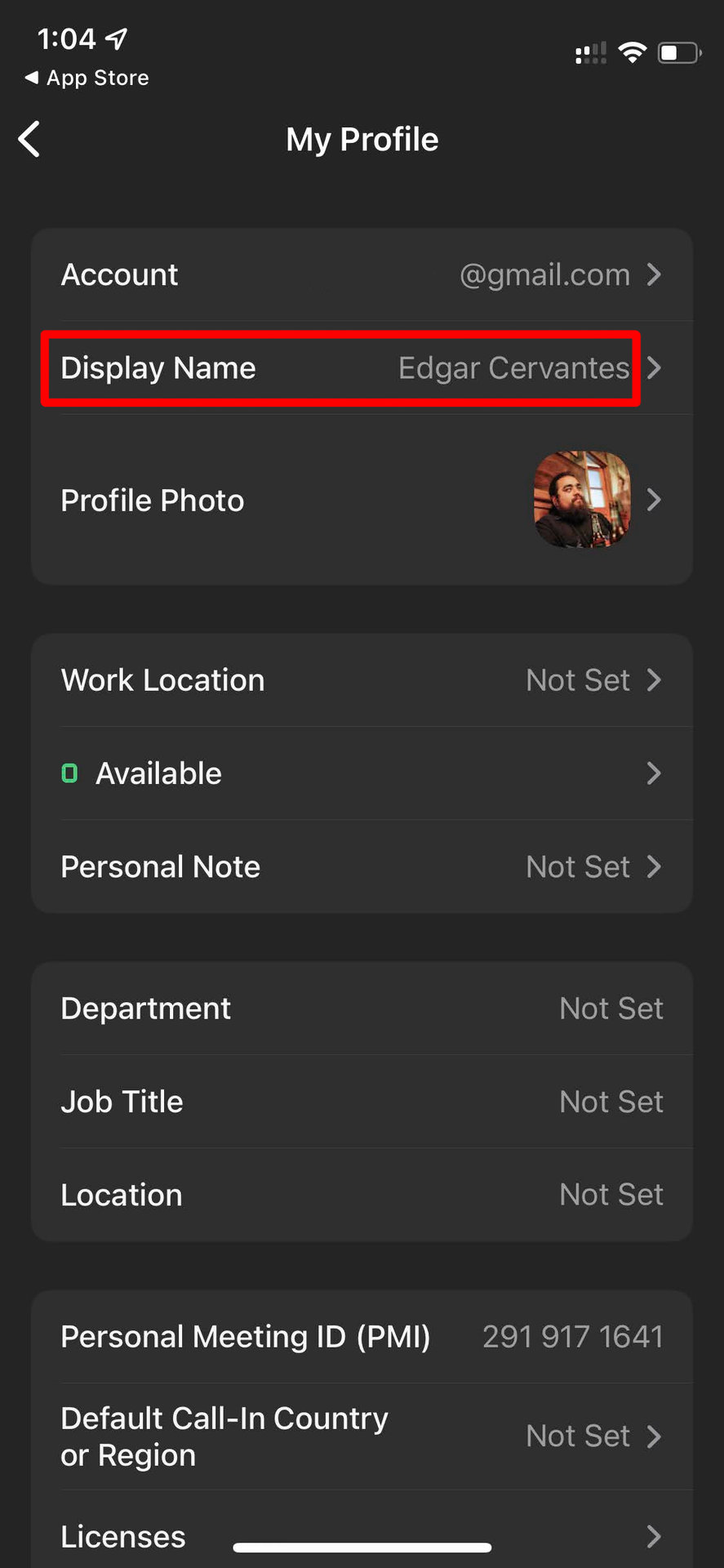 Change Zoom Meeting Display Name on iOS Profile Screen