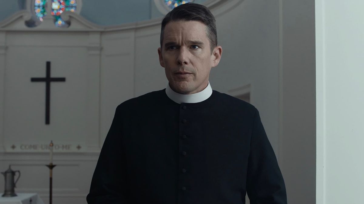 Ethan Hawke as a priest in First Reformed