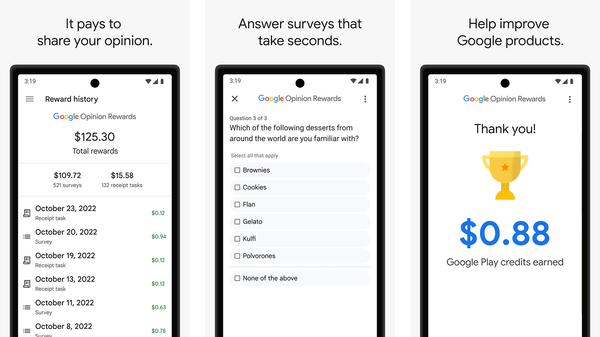 Google Opinion Rewards screenshot 2022
