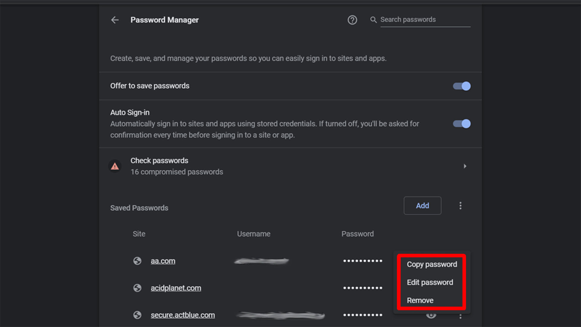 Saving your password / Signing in automatically