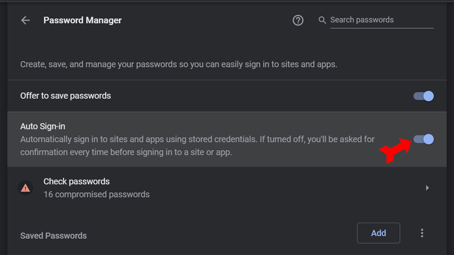 Saving your password / Signing in automatically