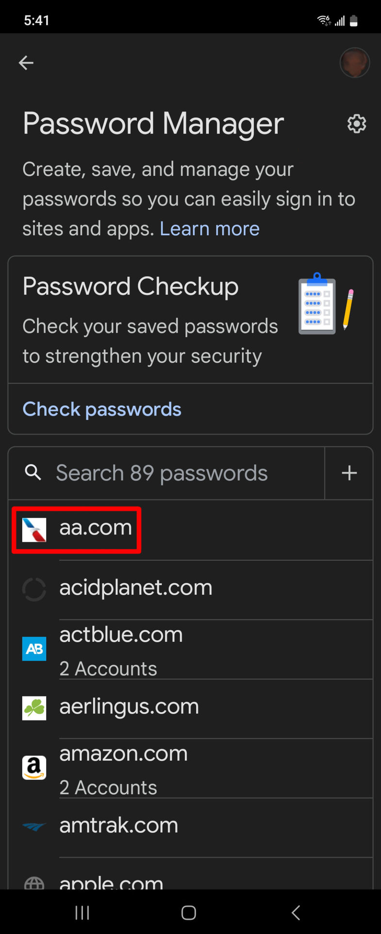 Google Password Manager Phone Tap Password to Edit