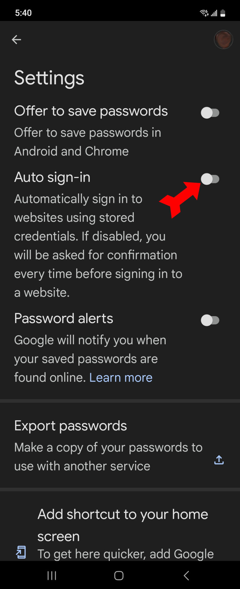 Saving your password / Signing in automatically