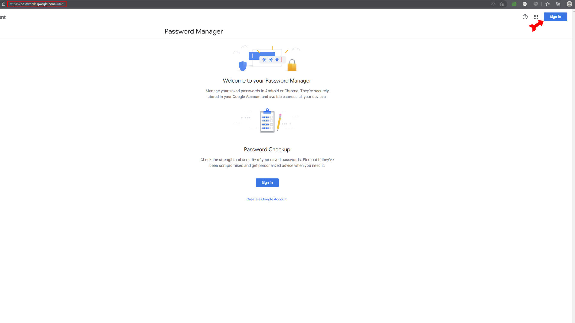 Google Password Manager Sign In