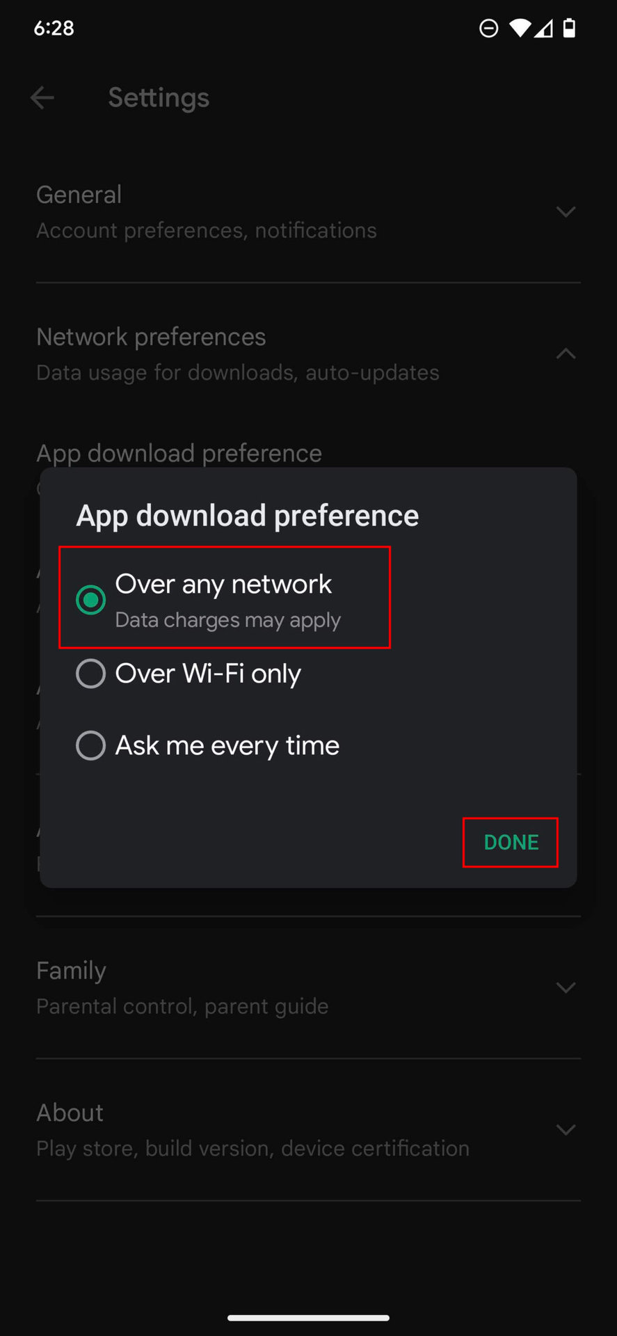 How to allow Google Play Store downloads over any network 5