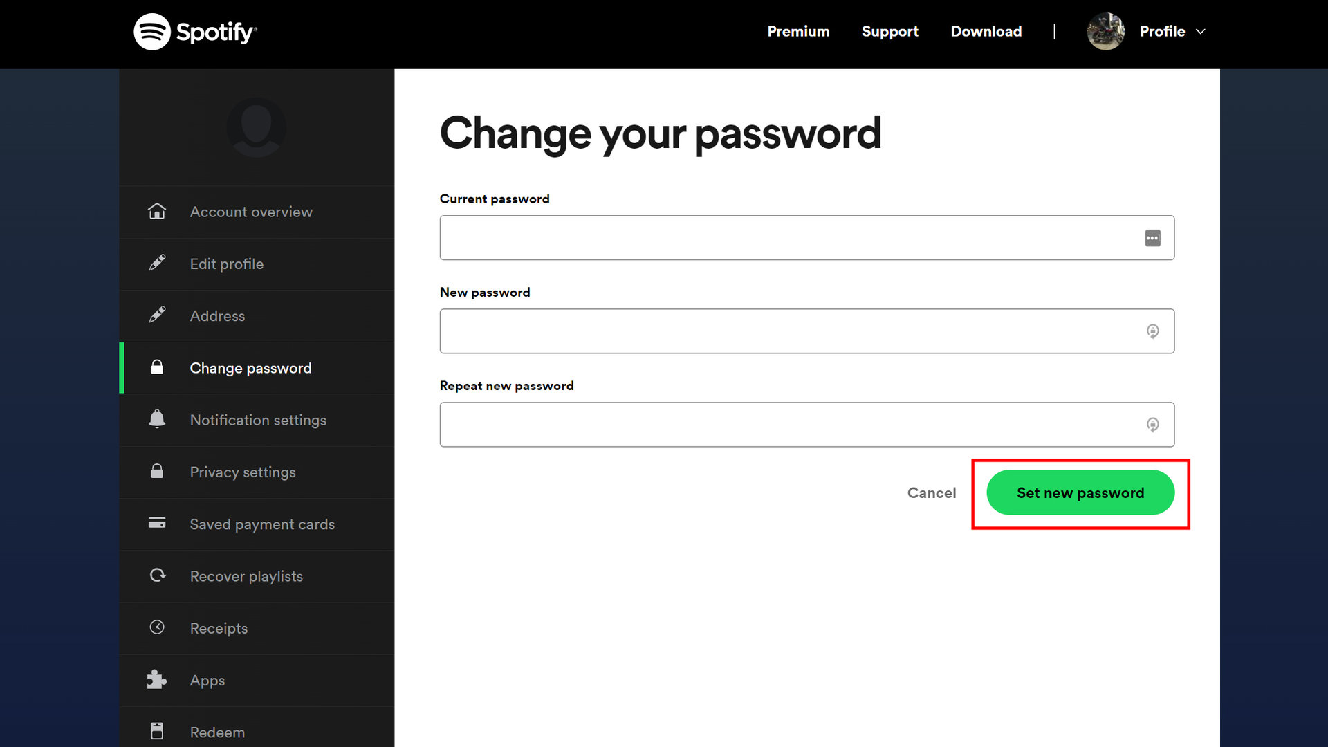 How to change Spotify password 2